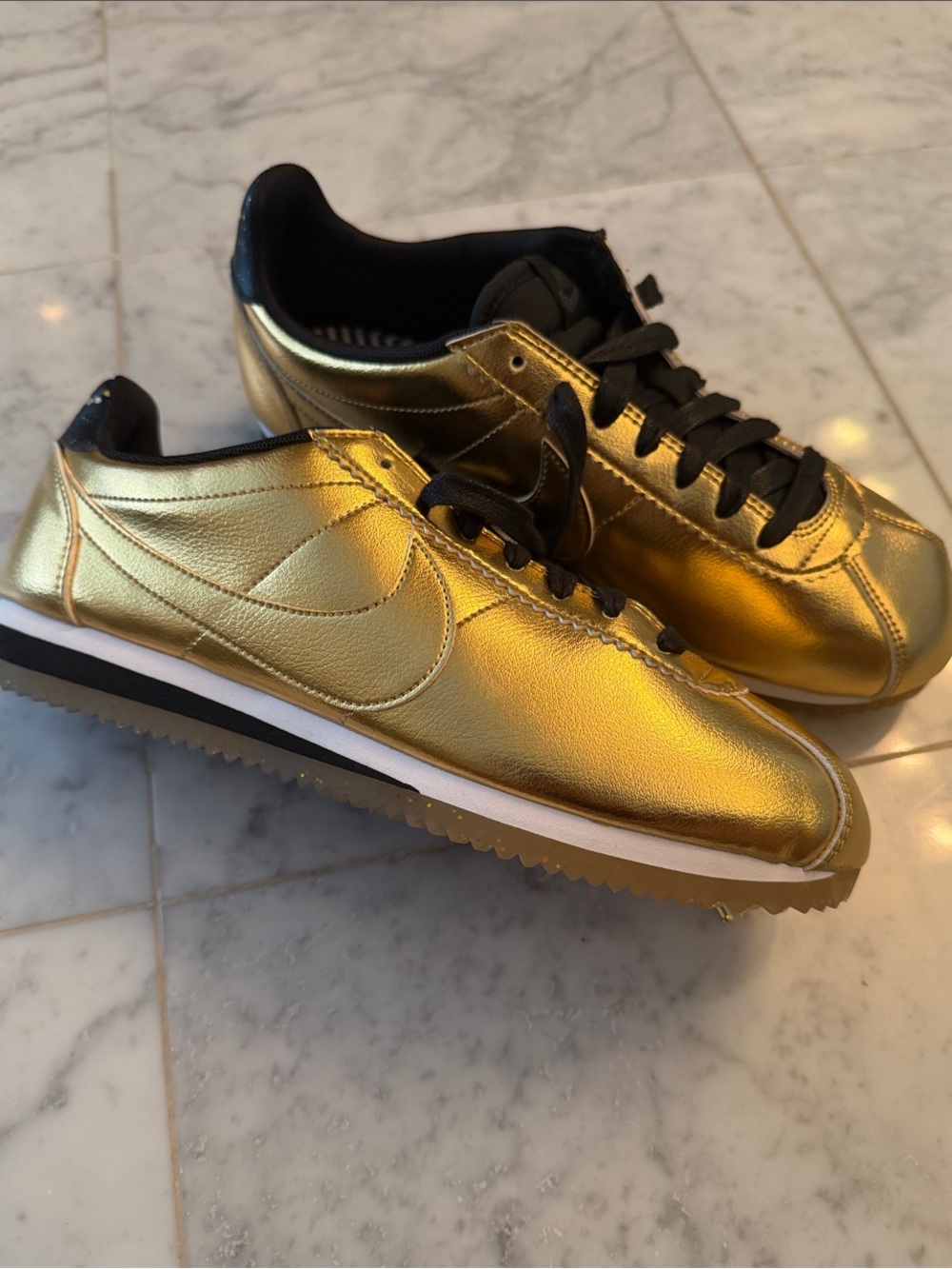 Nike Cortez Metallic Gold Leather Low-Top Sneakers